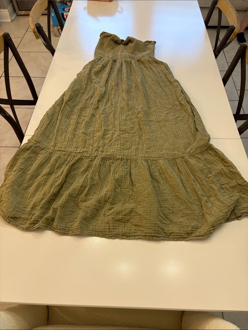 Anthropologie Olive Green Smocked Top Dress XS